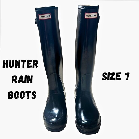 Hunter Original Gloss Tall Black Rain Boots – Size 7 (US) - Picture 1 of 10